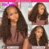 Chocolate Brown Burmese Curly Half Wig Vietnamese Glueless Human Hair Half Wig With Drawstring Seamless Clips 3 IN 1 Half Wig