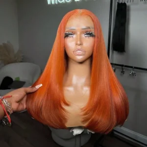 200% 34 Inch Straight Orange Ginger 13x4 Transparent Lace Frontal Wigs Human Hair For Women Pre Plucked With Baby Hair #350