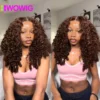 Chocolate Brown Burmese Curly 13x6 Lace Frontal Wig Invisible Strap 360 HD Full Lace Front Wigs Wear Go Glueless Human Hair Wigs