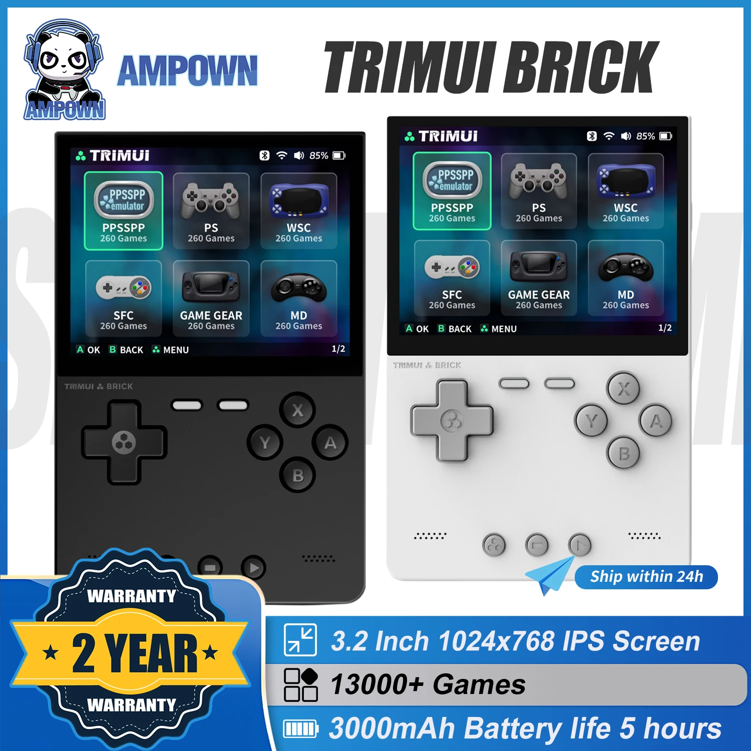 AMPOWN Trimui BRICK Handheld Game Players Consoles 3.2'' IPS Screen Emulator Portable Retro Video Games Linux System Allwinner