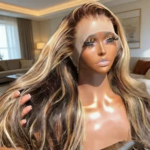 Body Wave 13x4 Hd Transparent Lace Front Wig Colored Highlight Human Hair Wigs For Women Brazilian 4/27 Blonde Pre Plucked Wigs