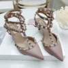 Three straps Rivet Heeled sandals luxury Women's Gladiator sandals summer Brand Slingbacks High Heels designer party Ladies Shoe