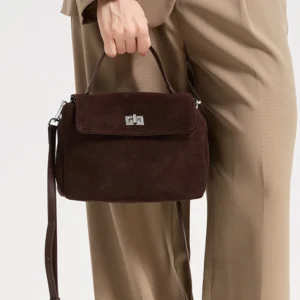 Vintage Natural Suede Leather Women Handbag Luxury Designer Genuine Leather Commuting Shoulder Crossbody Bags 2025 Autumn Winter