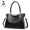 FOXER Elegant Women Shoulder Tote Bag Cowhide Fashion Luxury Design Female Handbag Purse Festival Gift for Wife,Mom