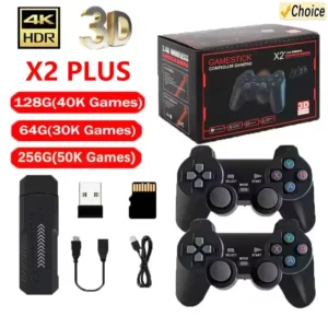 X2 Plus 4K HD Game Stick 2 4G Retro Video Game Console Wireless Controller TV 50 Emulator PS1 N64 DC 256G Games