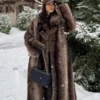 Lapel Long Faux Fur Coat For Women Luxury Solid Full Sleeve Furry Loose Jackets Fashion Ladies Winter Warm High Street Outerwear