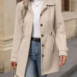 Autumn/Winter Fashion New Woolen Coat, Lapel Button Elegant Slim Fit Overcoat For Women