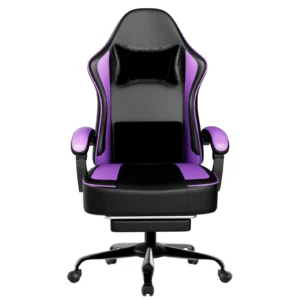 Gaming Chair with Pocket Spring Cushion and Footrest, Ergonomic Computer Chair for Adults, Breathable PU Leather Game Chair, Adj