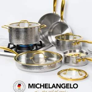 MICHELANGELO 10 piece set of stainless steel pot  Frying Pans Non-coated Cookware Household Kitchen Pots