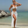 Vintage White Swimsuit Women Metal Oyster Buckle Push Up Mesh Long Skirt 3 Piece Bikini Set 2025 Holiday Bathing Suit Swimwear