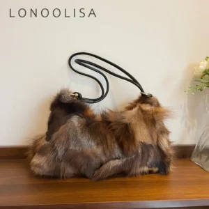 Luxury Winter Warm Fox Fur Shoulder Bag Designer Splice Fashion Crossbody Bags for Women Elegant Ladies Purses and Handbags 2026