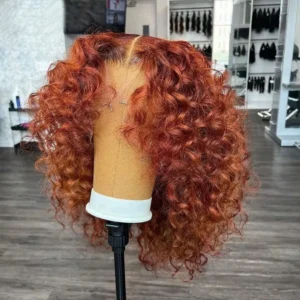 8-22Inch Deep Wave Bob Ginger Orange Lace Front Wigs Bob Human Hair Wig 14 Inch Orange13x4 Deep Wave Lace Frontal Bob Wigs Human
