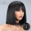 200% Human Hair Wig With Bang Natural Glueless Straight Layered Bob Hairstyle 1x13 Transparent Lace Black for Women 10 Inch