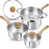 Stainless Steel Saucepan Set with Steamer, 18/10 Tri-Ply Base, Cool-Touch Handles, Induction Compatible for Healthy Cooking