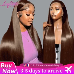 #4 Chocolate Brown Straight Human Hair Wig 13x6 Hd Lace Human Hair Wig 13x4 Lace Front Wig 200% Density Brazilian Hair For Women
