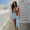 New Sexy Soild 3 Pcs Bikini With Cover Up Mesh Halter Bikini Set Summer Women White Tube Top with Skirt Suit Female