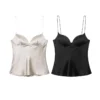 2025 new summer women's fashion temperament sexy backless suspenders heart-shaped collar satin textured top