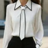 Women's fashion tie lapel design casual long-sleeved shirt