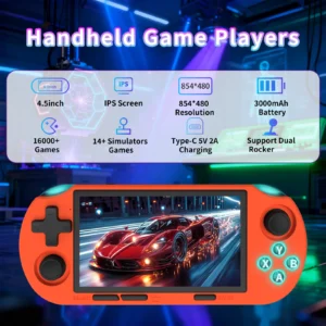 GAMINJA Handheld Console ANS16 4.5-inch IPS Screen RGB Backlight Pre-loaded with 12,000 Games Portable Handheld Gaming Device