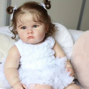 1PC lifelike 24-inch realistic reborn doll with 3D painted skin and soft vinyl limbs - a white dress for a child girl