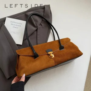 LEFTSIDE Women Large Capacity PU Leather Shoulder Bag 2025 Winter Simple Short Handle Tote Bag Luxury Designer Trend Handbags