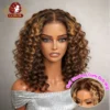 Curly Short Bob Wig Highlight 4/27 Honey Blonde 100% Human Hair 5x5 Glueless Closure Wig Deep Wave For Women Virgin Human Hair