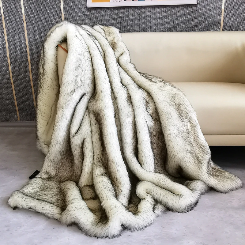 Luxury Imitation Fox Fur Blanket High-end Soft Fluffy Faux Fur Throws Blankets for Sofa Car Thickened Plush Warm Winter Blanket