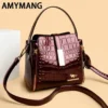 Women Patent Leather Handbag High Quality lnterior Slot Pocket Leather Bucket Bag Female Shoulder Bag Luxury Brand Crossbody Bag