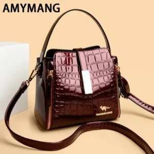 Women Patent Leather Handbag High Quality lnterior Slot Pocket Leather Bucket Bag Female Shoulder Bag Luxury Brand Crossbody Bag