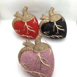 XIYUAN Women Heart Shape Crystals Evening Bag Wedding Party Diamond Clutch Purse Rhinestone Handbags Bridal Diamond Wallet