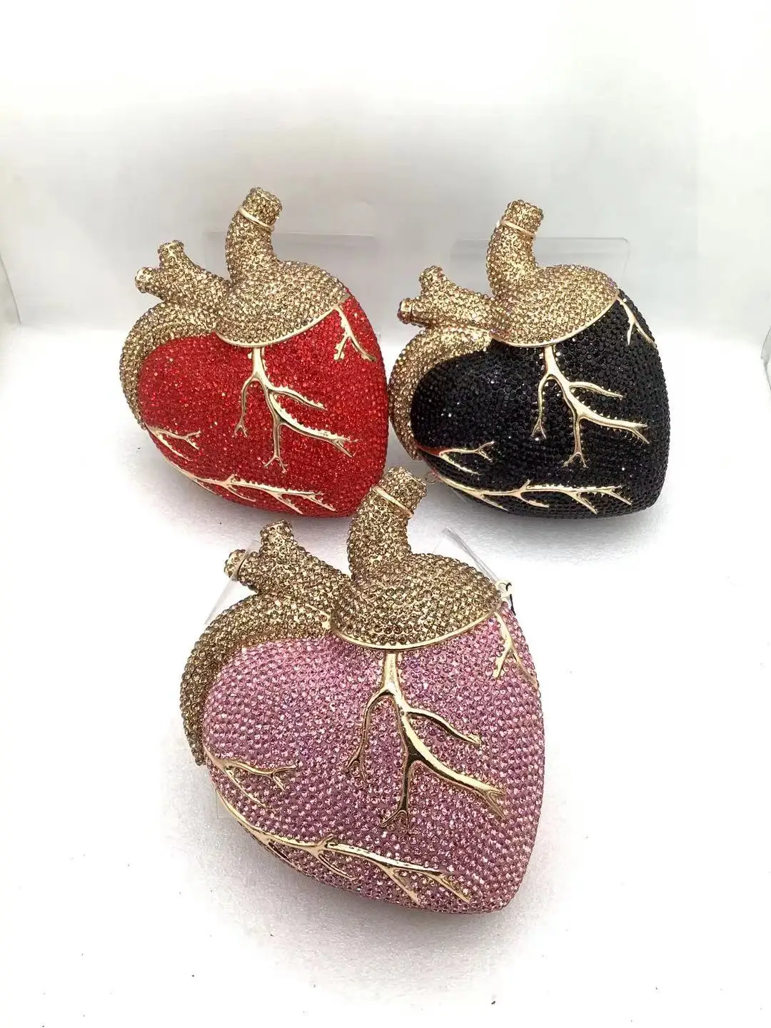 XIYUAN Women Heart Shape Crystals Evening Bag Wedding Party Diamond Clutch Purse Rhinestone Handbags Bridal Diamond Wallet