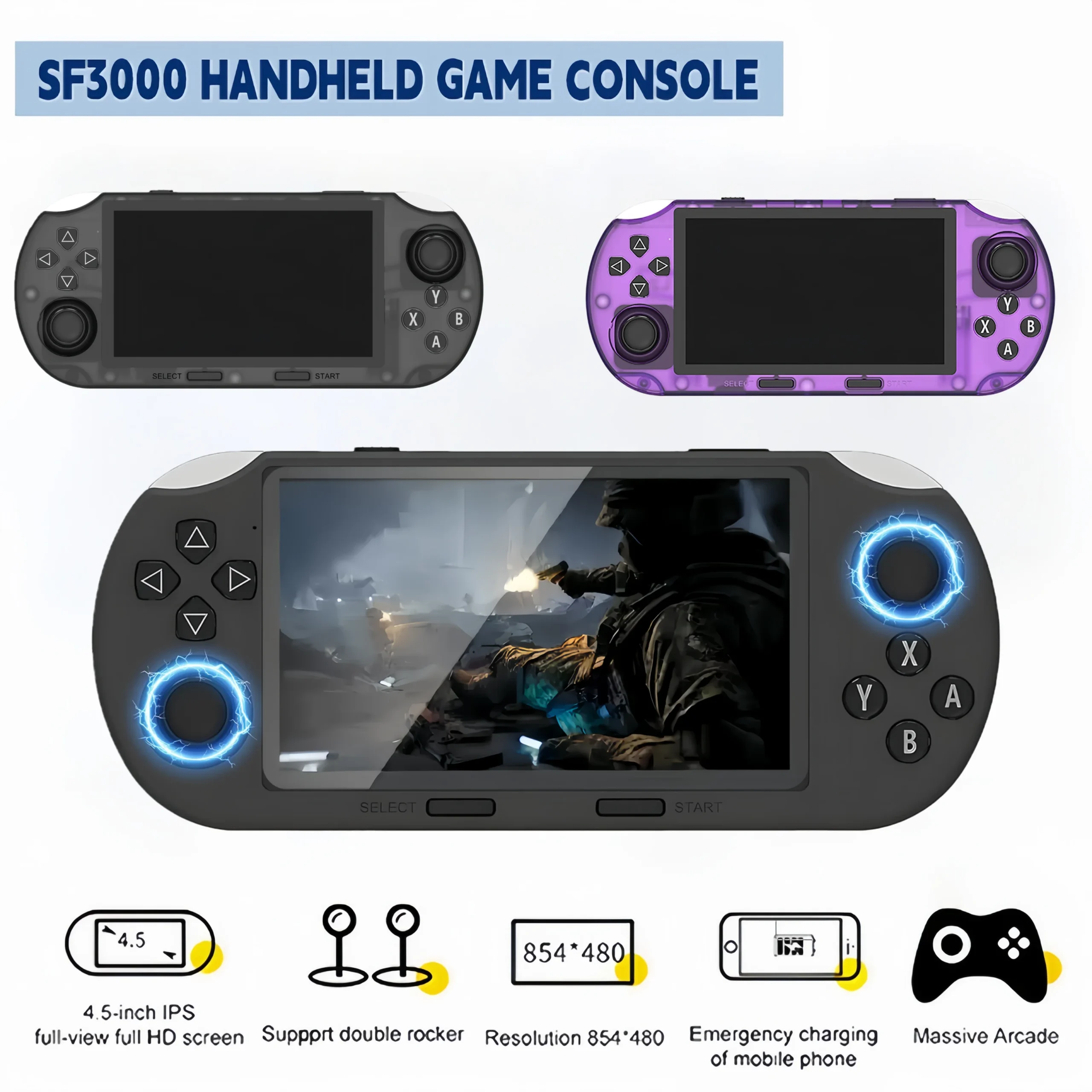 SF3000 Retro Handheld Video Game Console Classic Games Pocket Player with 4.5 Inch IPS Screen 3000mAh Portable Linux System