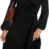 2025 New - Women's Long - sleeved Black Maxi Dress with Ruched Waist Detail