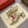 Women's sandals Gladiator summer 2025 luxury Brand Designer Heeled slipper Leather Silver Rivets High Heels Ladies shoes Women