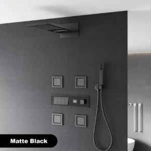 Gun gray brass luxury LED digital display constant temperature shower system embedded ceiling hot and cold water bathroom mixer