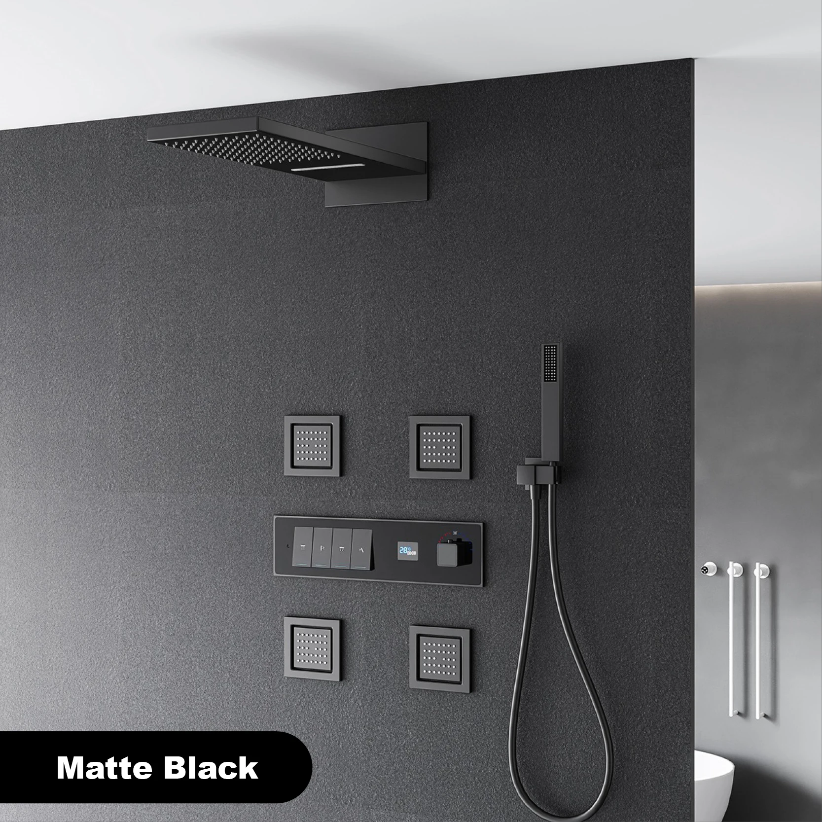 Gun gray brass luxury LED digital display constant temperature shower system embedded ceiling hot and cold water bathroom mixer