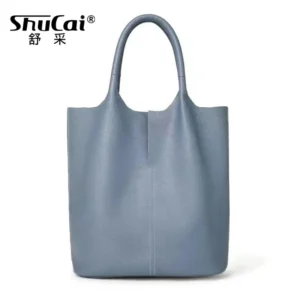 Genuine Grade Leather Women Commuter Tote Bag Ladies Soft Cowhide Tote Shoulder Handbag Large Female Bucket Bag Luxury Designer