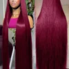 13x4 Burgundy Straight Lace Front Wigs Human Hair Bone Straight Hd Lace Frontal Wigs Colored Red 99J Human Hair Wigs For Women