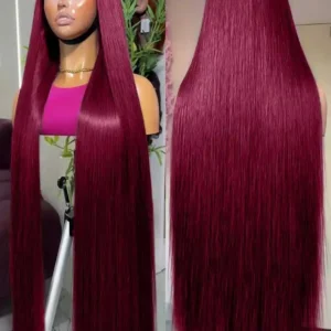 13x4 Burgundy Straight Lace Front Wigs Human Hair Bone Straight Hd Lace Frontal Wigs Colored Red 99J Human Hair Wigs For Women