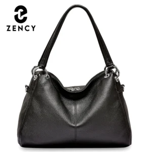 Zency Fashion Hobos 100% Genuine Leather Soft Skin Women Shoulder Bag Classic Black Elegant Lady Crossbody Purse Tote Handbag