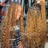Boho Braided Wigs Synthetic Full Lace Front Wigs Blonde Curly Ends Hair Goddess Locs Cornrows Braid Wigs Knotless Box Braids Wig