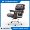 Mid Back Genuine Leather Office Executive Desk Chair With Thickened Backrest and Ergonomic Swivel Computer Chair