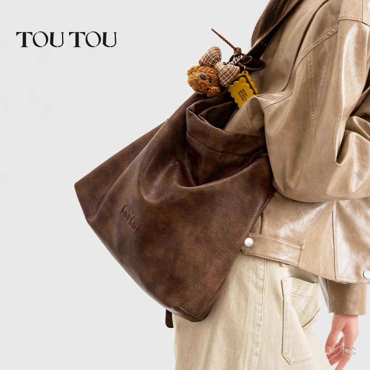TOUTOU Valentine's Day Tote Bag for Women - Large Capacity Retro Bucket Bag Elegant Commute Style Shoulder & Crossbody Bag