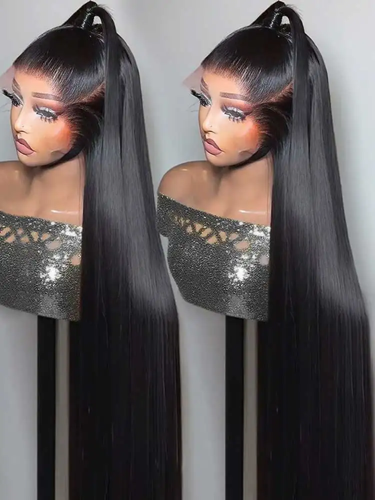 250 Density 13x6 HD Bone Straight Lace Front Wigs Human Hair Brazilian 40 42 Inch Glueless Lace Frontal Human Hair Wigs For Wome