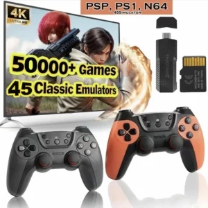 X2 Pro retro video game console, with rechargeable controllers and support for large games, including PS1/N64/PSP titles.