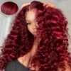 13x6 Hd Lace 99j Burgundy Curly Frontal Human Hair Wig Deep Wave 100% Colored Brazilian Pre Plucked Wigs For Women 250 Density