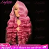 Pink Body Wave 13x4 13x6 HD Transparent Lace Frontal Wigs 30 Inch Lace Front Wig Color Human Hair Wigs Pre Plucked For Women