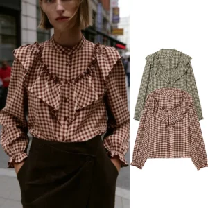 Tidalyf 2026 New Women's Shirts and Blouses Fashion Retro Laminated Plaid Tops Youth Chic Street Leisure Holiday Women's Shirts