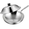 Tri-Ply Stainless Steel Wok Pan with Lid Stir-Frying Pan Induction Cooking Pan Dishwasher and Oven Safe  Detachable Handle