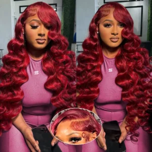 99J Burgundy 13X6 Hd Lace Frontal Human Hair Wig 250 Density Body Wave Lace Front Wigs 13X4 Red Colored Brazilian Hair For Women